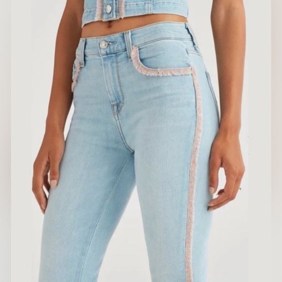 7 for All Mankind High Waist Ankle Skinny Pink Fringe Jeans - Picture 2 of 9